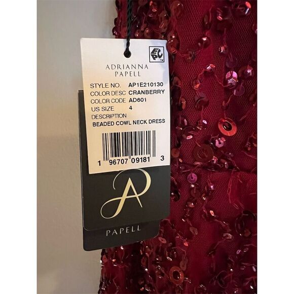 Adrianna Papell Women's Sequined Cowl Neck Sheath Dress Red Size 4​ - Picture 12 of 13